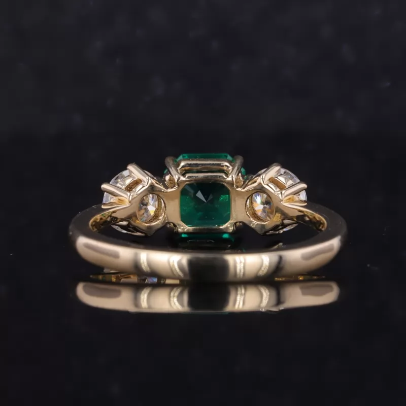 7×7mm Asscher Cut Lab Grown Emerald 10K Yellow Gold Three Stone Engagement Ring