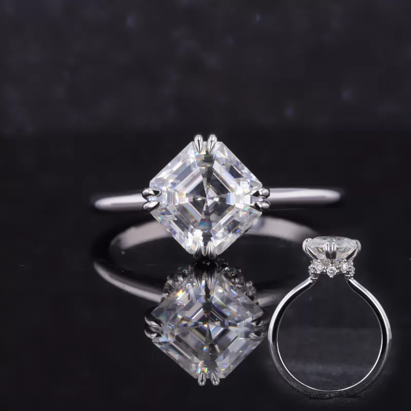 8×8mm Asscher Cut Moissanite 10K White Gold Solitaire Engagement Ring