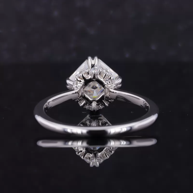 8×8mm Asscher Cut Moissanite 10K White Gold Solitaire Engagement Ring