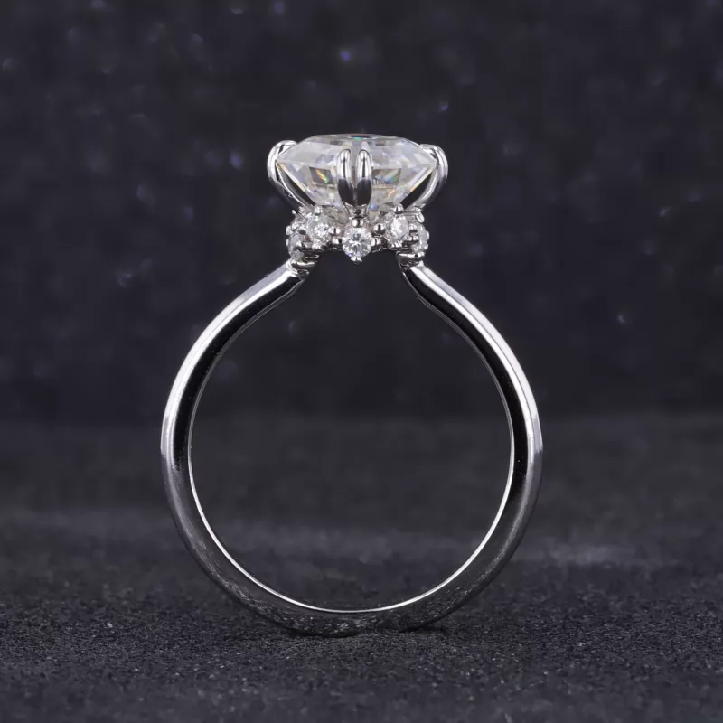 8×8mm Asscher Cut Moissanite 10K White Gold Solitaire Engagement Ring