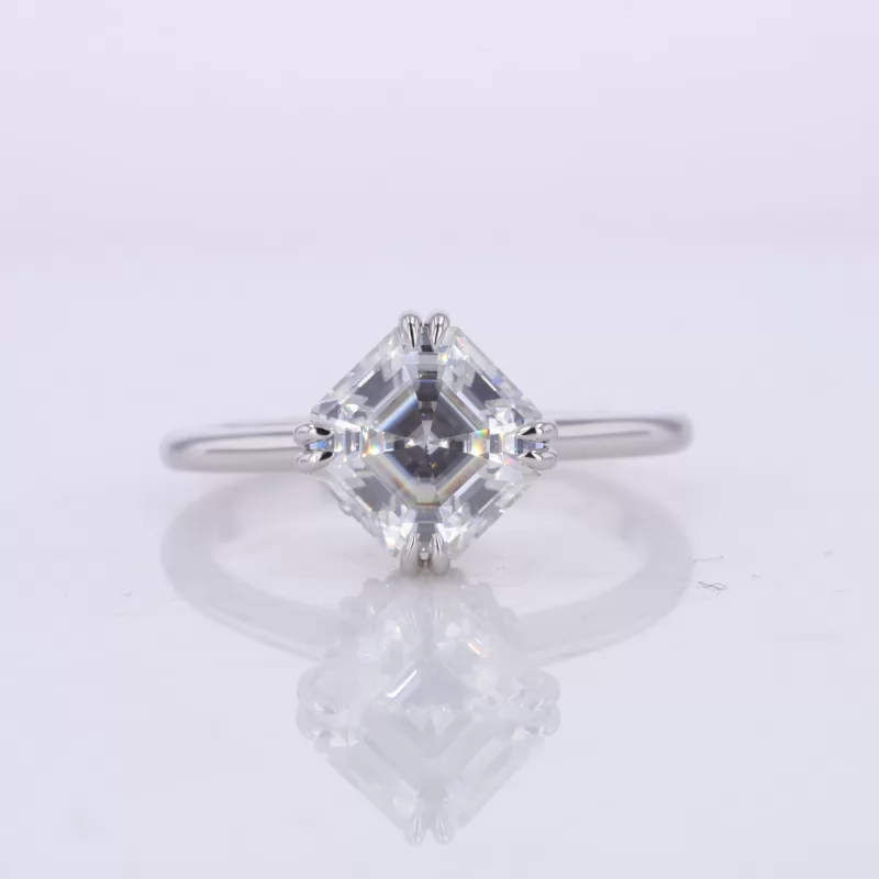 8×8mm Asscher Cut Moissanite 10K White Gold Solitaire Engagement Ring