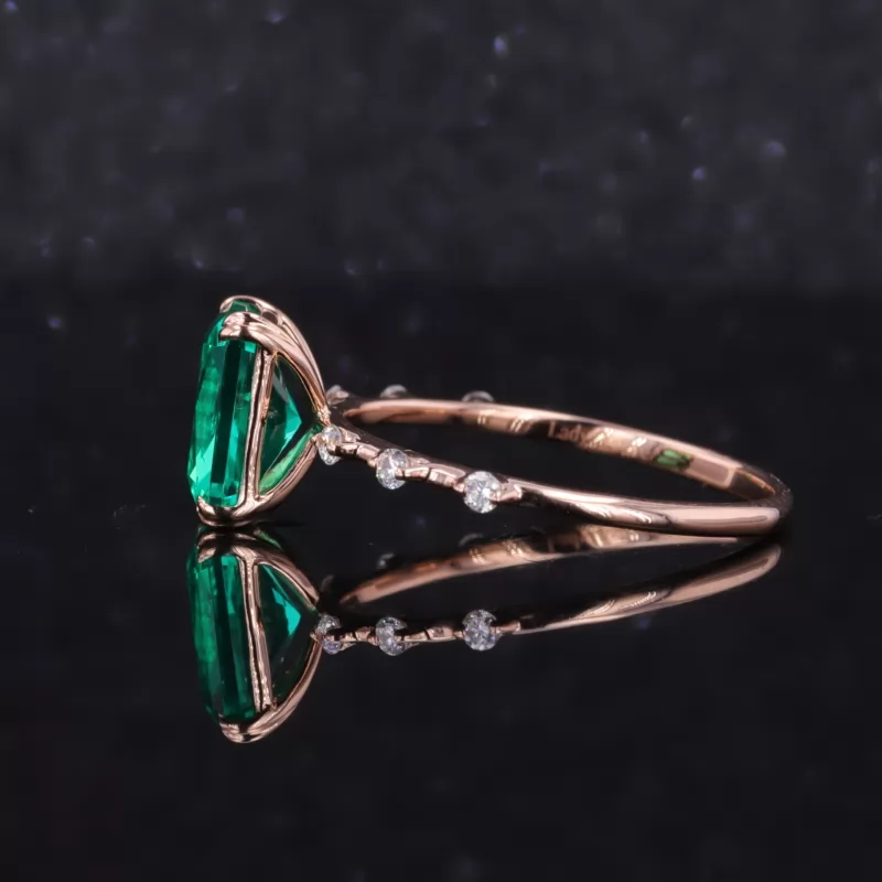 6×8mm Radiant Cut Lab Grown Emerald 14K Rose Gold Pave Engagement Ring