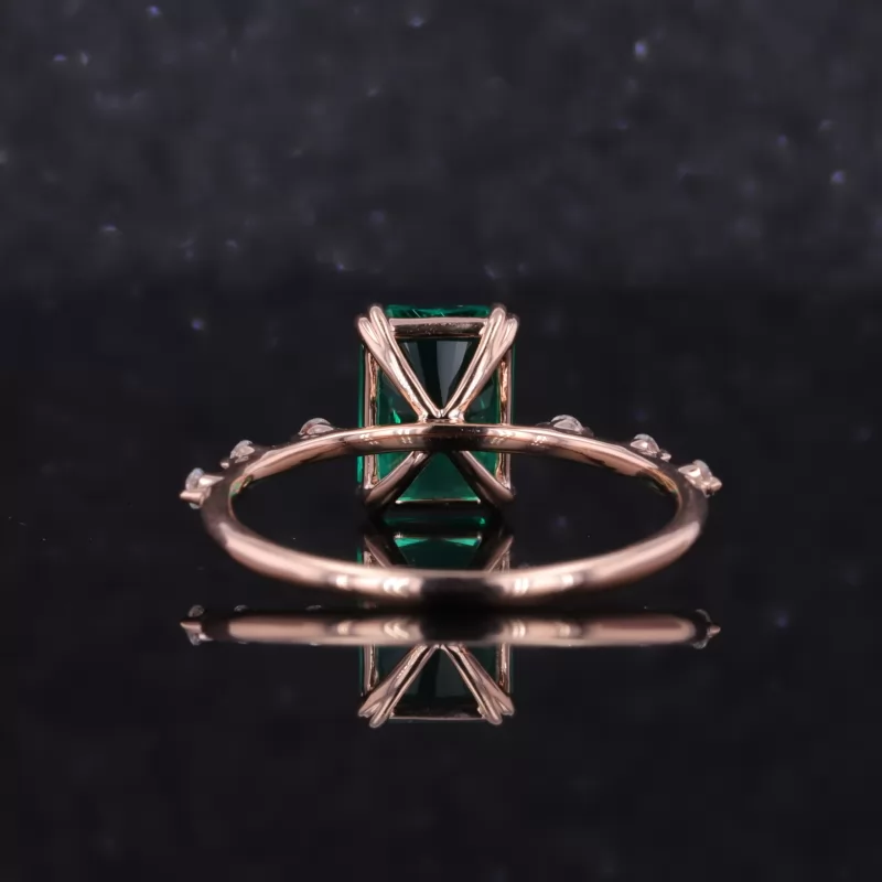 6×8mm Radiant Cut Lab Grown Emerald 14K Rose Gold Pave Engagement Ring