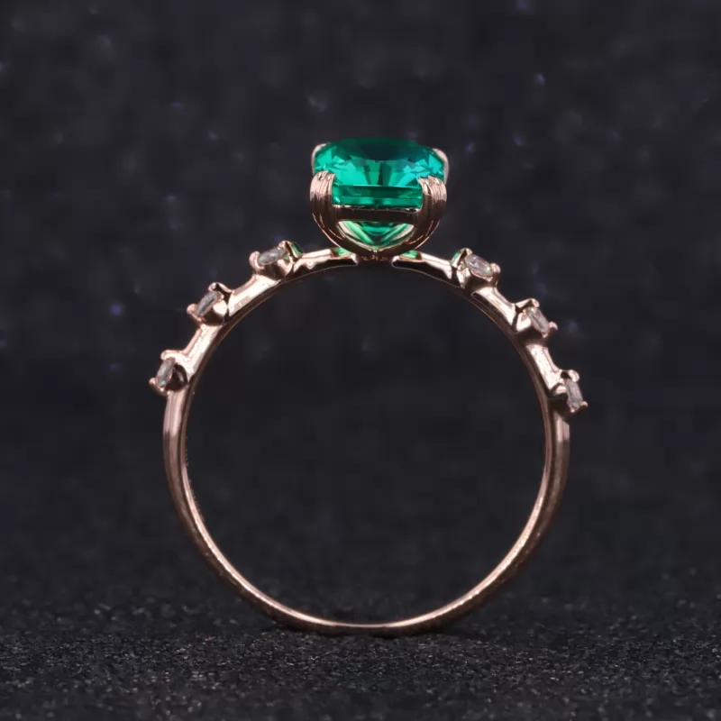 6×8mm Radiant Cut Lab Grown Emerald 14K Rose Gold Pave Engagement Ring