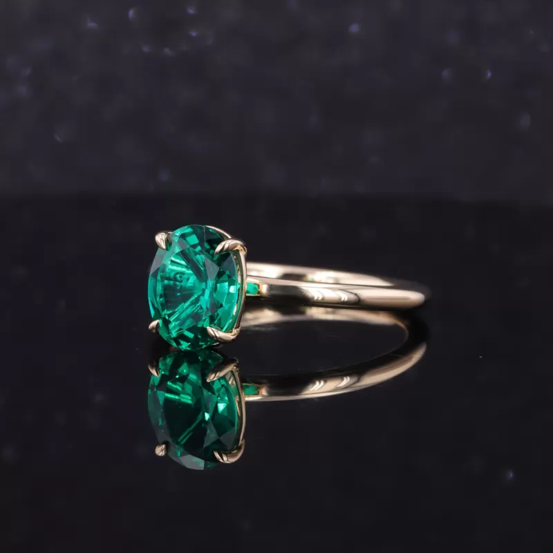 7×9mm Oval Cut Lab Grown Emerald 14K Yellow Gold Solitaire Engagement Ring