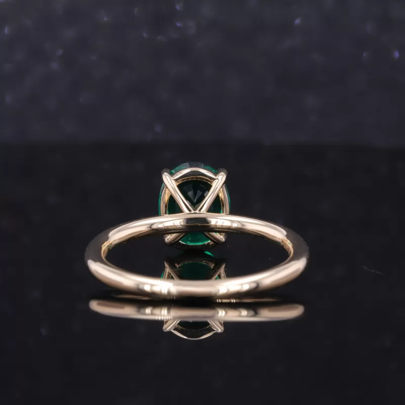 7×9mm Oval Cut Lab Grown Emerald 14K Yellow Gold Solitaire Engagement Ring