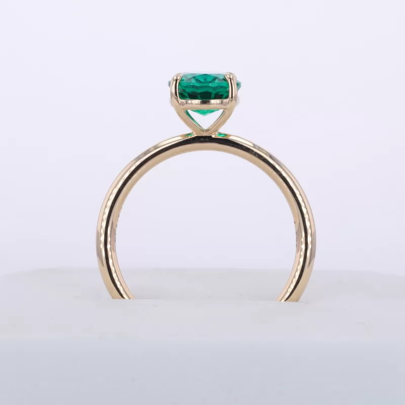 7×9mm Oval Cut Lab Grown Emerald 14K Yellow Gold Solitaire Engagement Ring