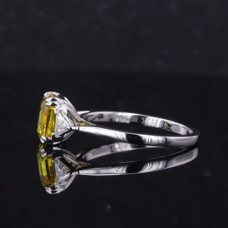 7×7mm Asscher Cut Lab Grown Yellow Sapphire 14K White Gold Three Stone Engagement Ring