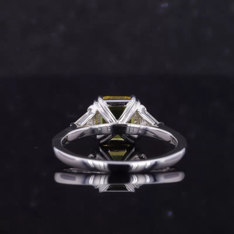 7×7mm Asscher Cut Lab Grown Yellow Sapphire 14K White Gold Three Stone Engagement Ring