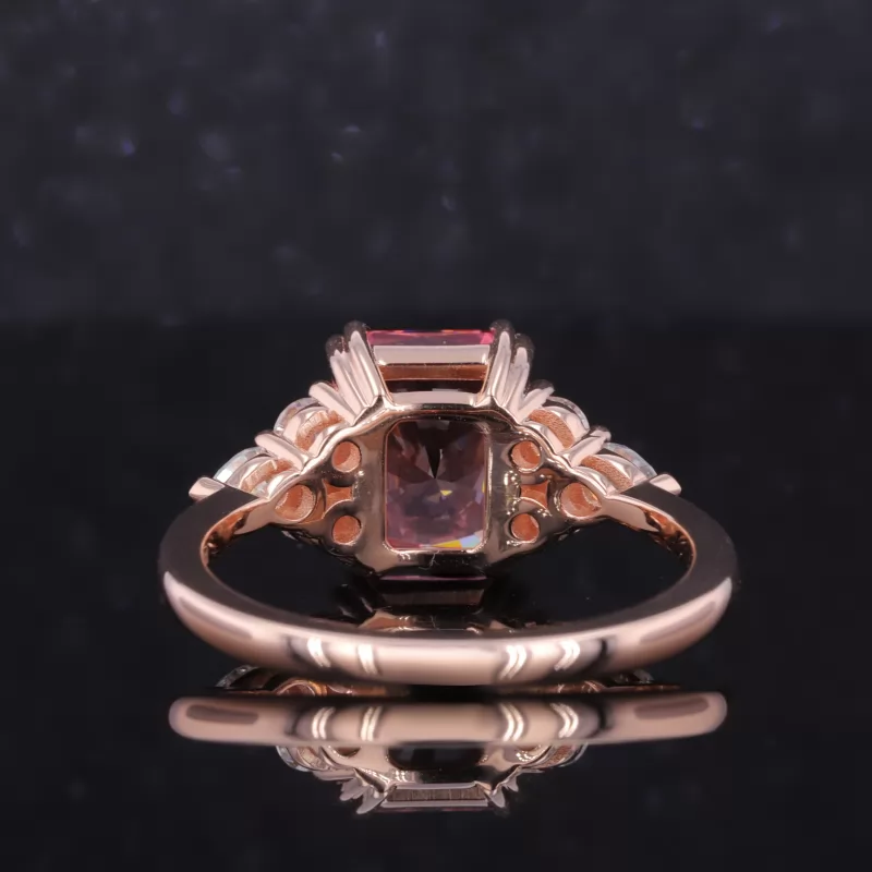 8×10mm Radiant Cut Lab Grown Padparadscha Pink Sapphire With Side Moissanite 14K Rose Gold Engagement Ring