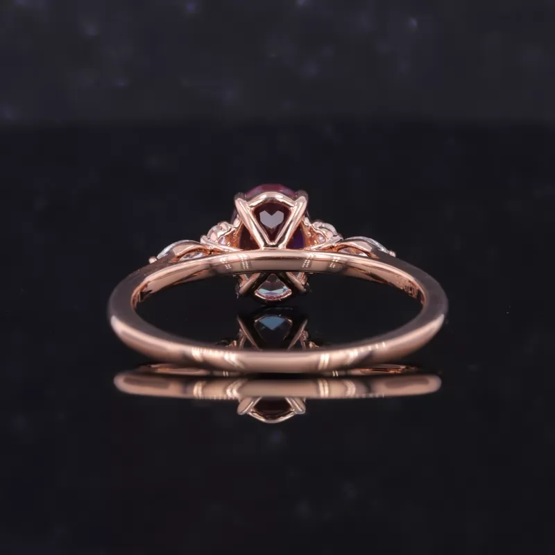 5×7mm Oval Cut Lab Grown Alexandrite Sapphire With Side Moissanite 14K Rose Gold Engagement Ring