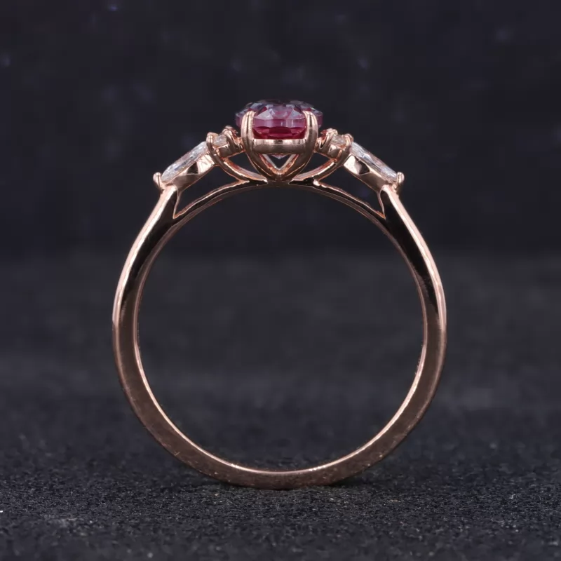 5×7mm Oval Cut Lab Grown Alexandrite Sapphire With Side Moissanite 14K Rose Gold Engagement Ring