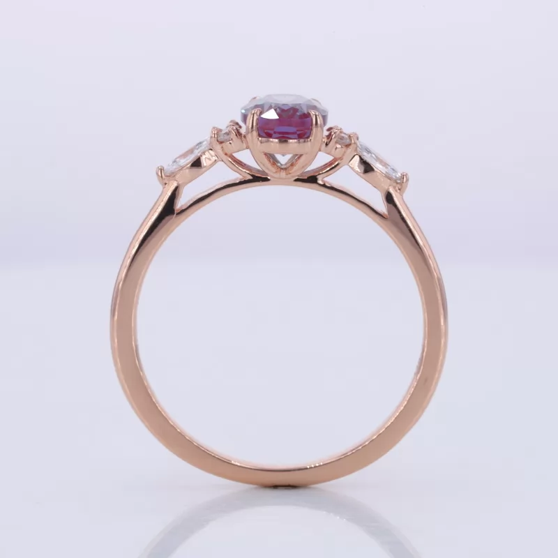 5×7mm Oval Cut Lab Grown Alexandrite Sapphire With Side Moissanite 14K Rose Gold Engagement Ring