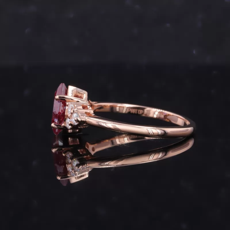 6×6mm Princess Cut Lab Grown Alexandrite Sapphire With Side Moissanite 14K Rose Gold Engagement Ring