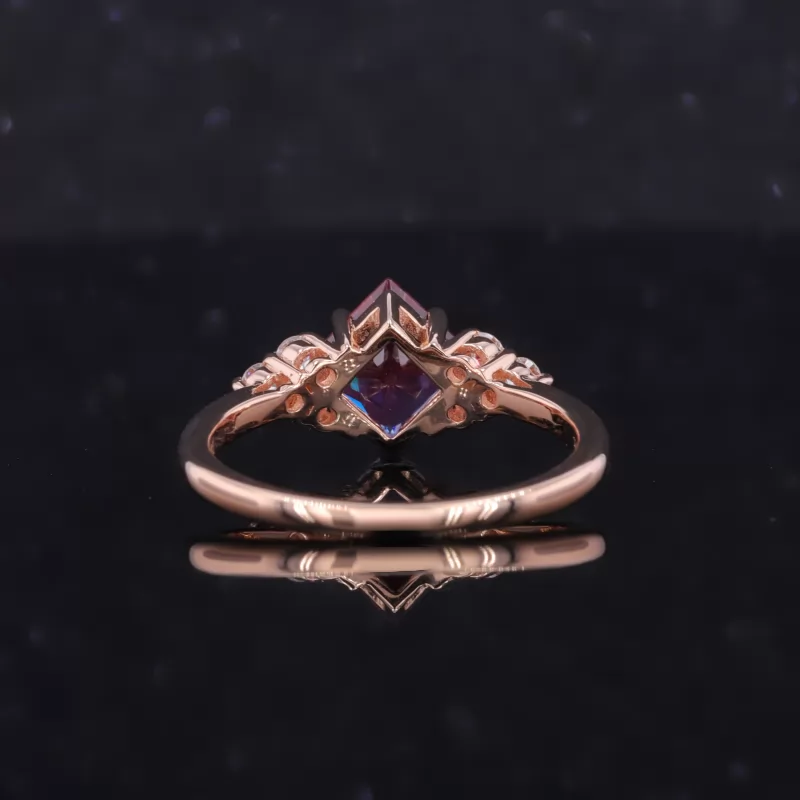 6×6mm Princess Cut Lab Grown Alexandrite Sapphire With Side Moissanite 14K Rose Gold Engagement Ring