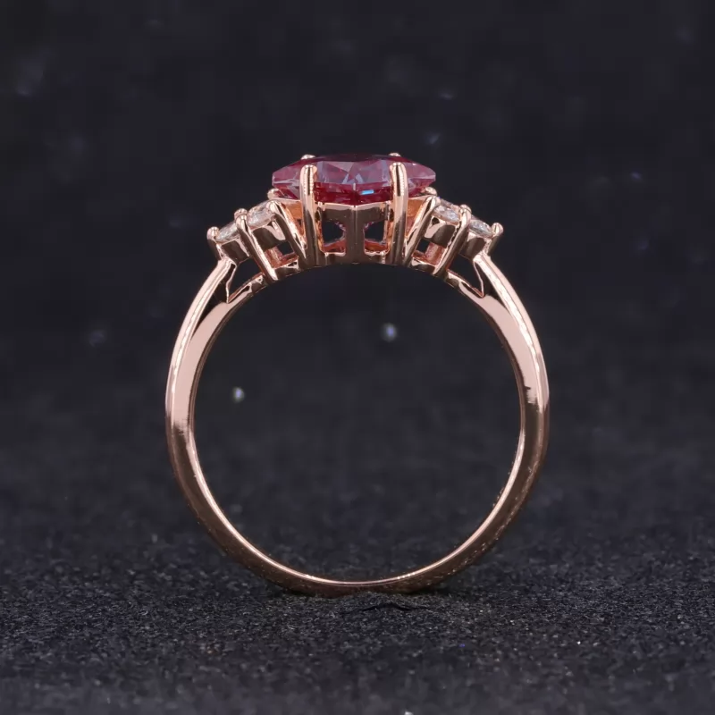 6×6mm Princess Cut Lab Grown Alexandrite Sapphire With Side Moissanite 14K Rose Gold Engagement Ring