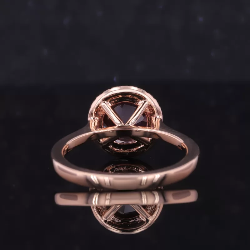 8.5mm Round Brilliant Cut Lab Grown Alexandrite Sapphire 10K Rose Gold Halo Engagement Ring