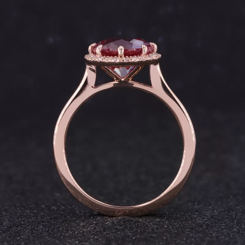 8.5mm Round Brilliant Cut Lab Grown Alexandrite Sapphire 10K Rose Gold Halo Engagement Ring