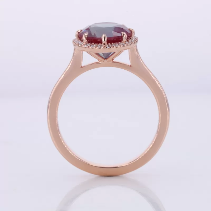 8.5mm Round Brilliant Cut Lab Grown Alexandrite Sapphire 10K Rose Gold Halo Engagement Ring