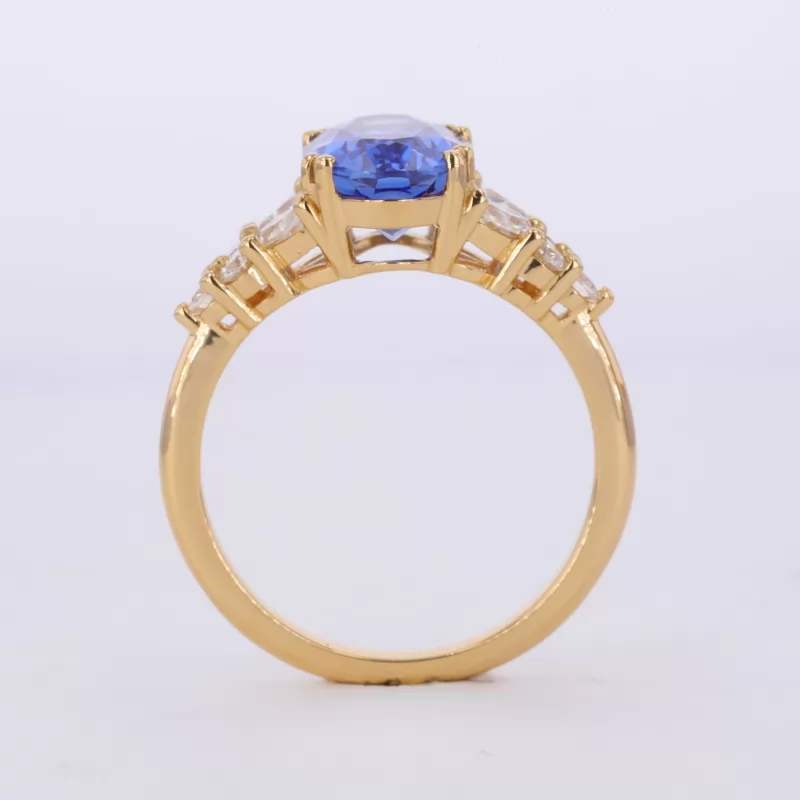 7×11mm Oval Cut Lab Grown Sapphire With Side Moissanite 22K Yellow Gold Engagement Ring