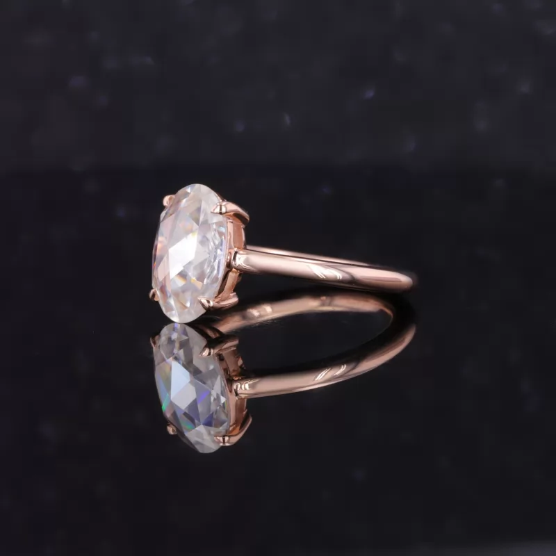 9.5×7mm Oval Shape Single Rose Cut Moissanite 14K Rose Gold Solitaire Engagement Ring