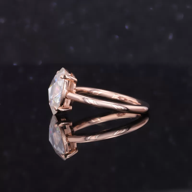 9.5×7mm Oval Shape Single Rose Cut Moissanite 14K Rose Gold Solitaire Engagement Ring