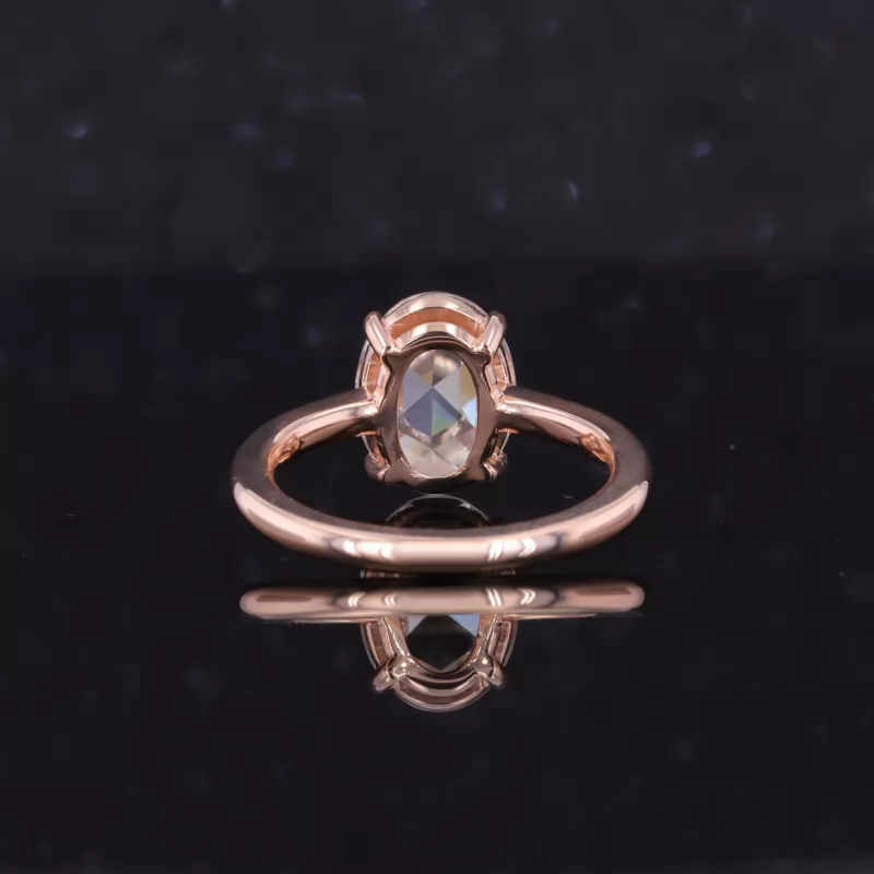 9.5×7mm Oval Shape Single Rose Cut Moissanite 14K Rose Gold Solitaire Engagement Ring