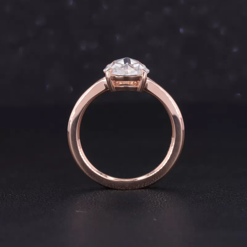 9.5×7mm Oval Shape Single Rose Cut Moissanite 14K Rose Gold Solitaire Engagement Ring