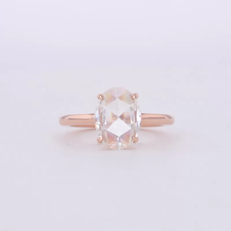 9.5×7mm Oval Shape Single Rose Cut Moissanite 14K Rose Gold Solitaire Engagement Ring