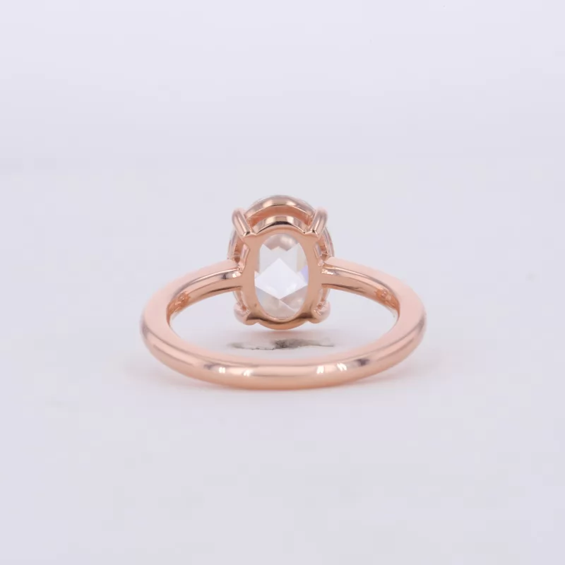 9.5×7mm Oval Shape Single Rose Cut Moissanite 14K Rose Gold Solitaire Engagement Ring