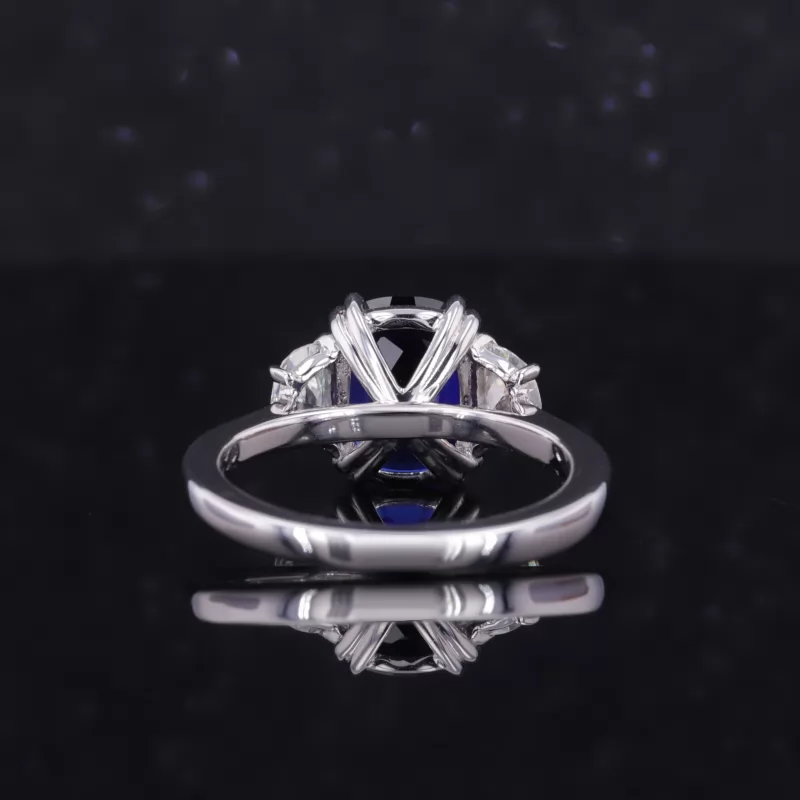 7×9mm Cushion Cut Lab Grown Sapphire 14K White Gold Three Stone Engagement Ring