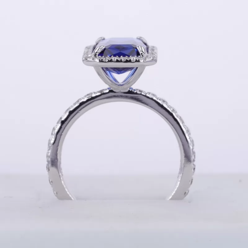 7×11mm Radiant Cut Lab Grown Sapphire 14K White Gold Halo Engagement Ring
