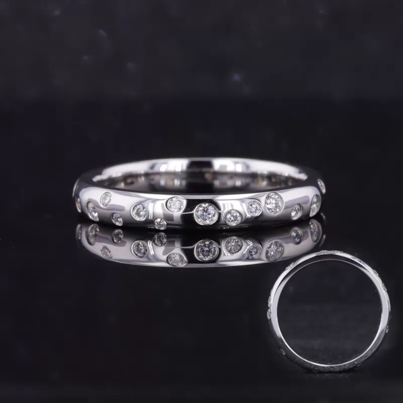 1-1.8mm Round Brilliant Cut Moissanite 10K White Gold Diamond Ring