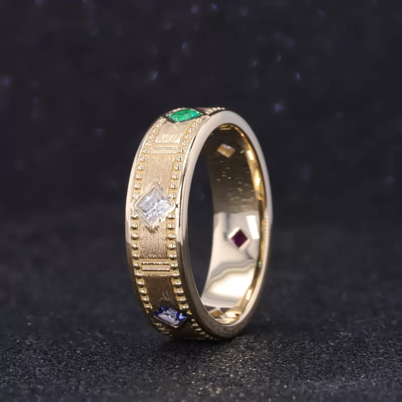 2.5×2.5mm Princess Cut Lab Gemstones 14K Yellow Gold Diamond Ring