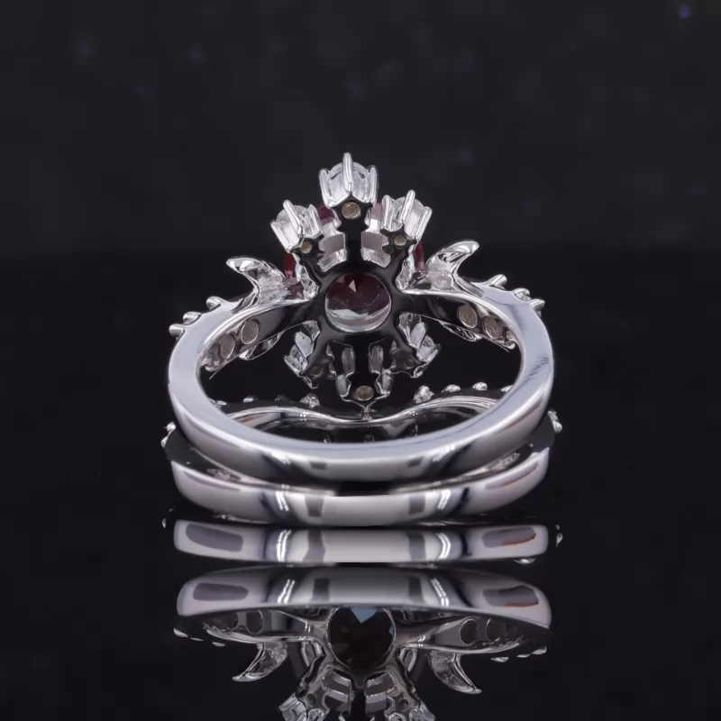7mm Round Brilliant Cut Lab Grown Alexandrite Sapphire 14K White Gold Vintage Engagement Ring Set