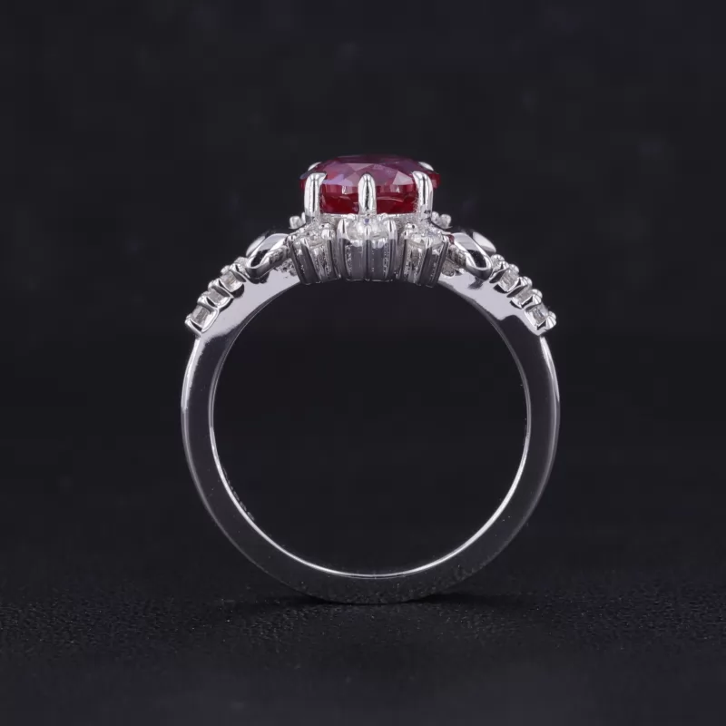 7mm Round Brilliant Cut Lab Grown Alexandrite Sapphire 14K White Gold Vintage Engagement Ring Set