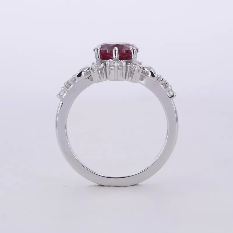 7mm Round Brilliant Cut Lab Grown Alexandrite Sapphire 14K White Gold Vintage Engagement Ring Set