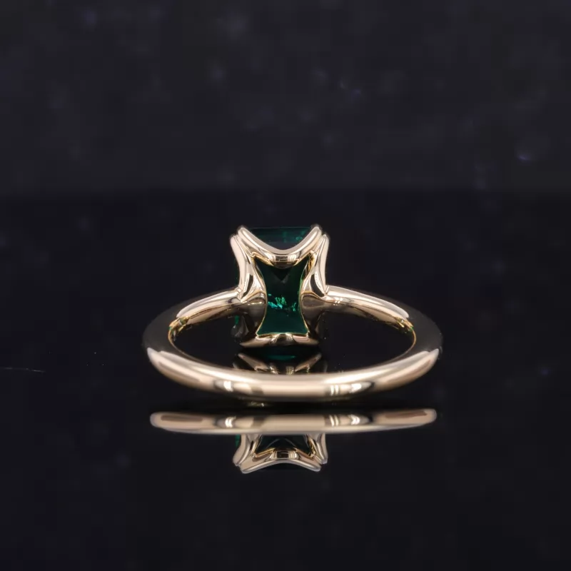6×8mm Octagon Emerald Cut Lab Grown Emerald 10K Yellow Gold Double Prongs Set Solitaire Engagement Ring