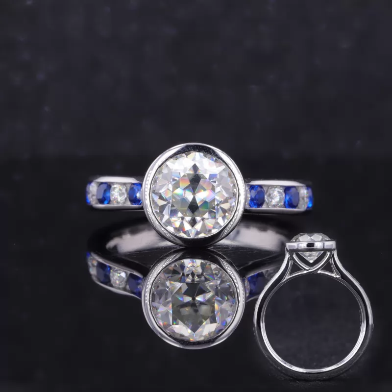 8mm Round Brilliant Cut Moissanite 10K White Gold Channel Set Engagement Ring