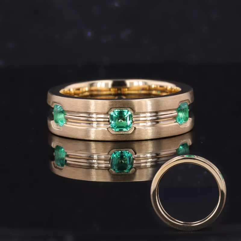 3×3mm Asscher Cut Lab Grown Emerald 10K Yellow Gold Diamond Ring