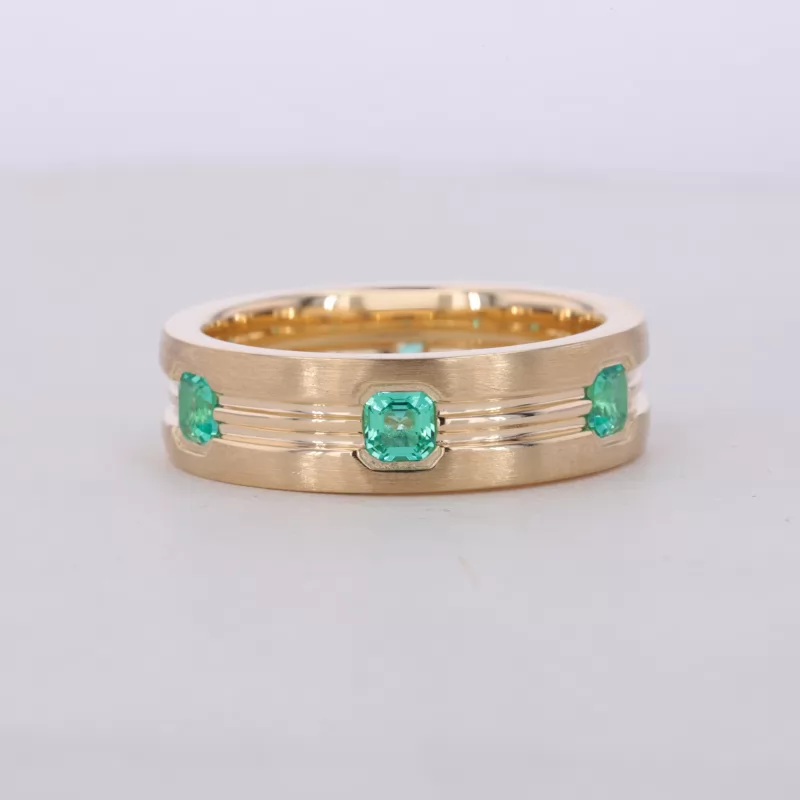 3×3mm Asscher Cut Lab Grown Emerald 10K Yellow Gold Diamond Ring