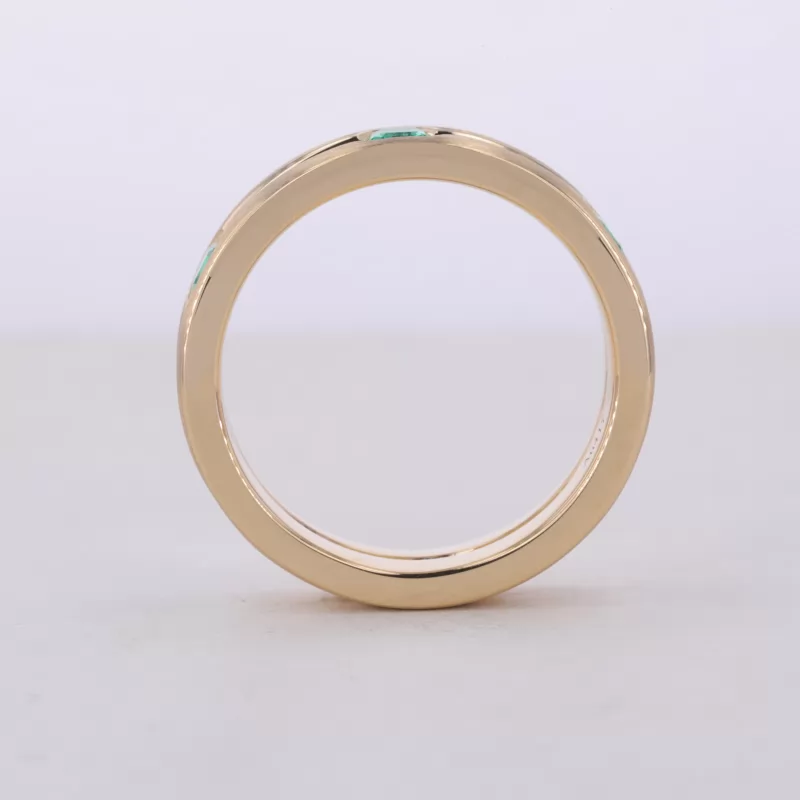 3×3mm Asscher Cut Lab Grown Emerald 10K Yellow Gold Diamond Ring