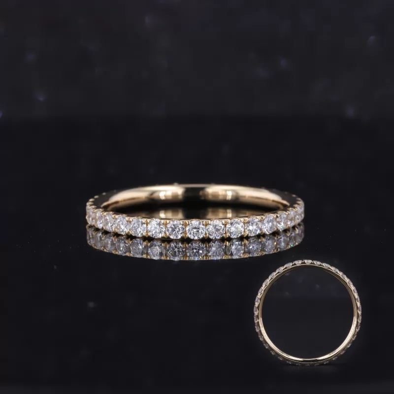 1.8mm Round Brilliant Cut Moissanite 14K Yellow Gold Diamond Eternity Ring
