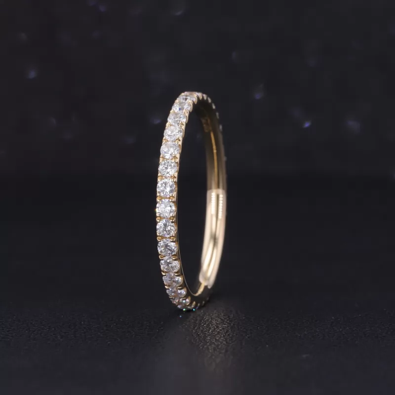 1.8mm Round Brilliant Cut Moissanite 14K Yellow Gold Diamond Eternity Ring