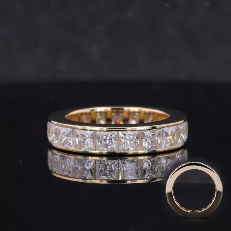 3.5×3.5mm Princess Cut Moissanite 14K Yellow Gold Diamond Eternity Ring