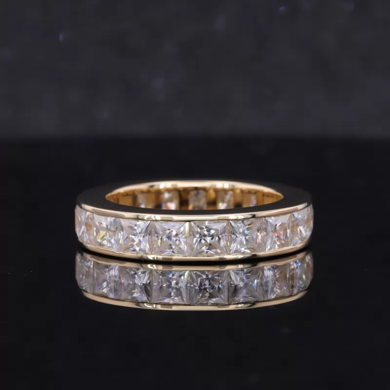 3.5×3.5mm Princess Cut Moissanite 14K Yellow Gold Diamond Eternity Ring