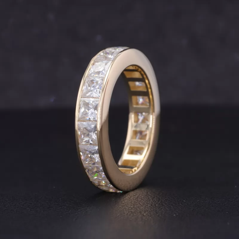 3.5×3.5mm Princess Cut Moissanite 14K Yellow Gold Diamond Eternity Ring