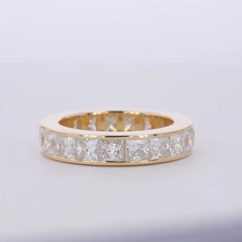 3.5×3.5mm Princess Cut Moissanite 14K Yellow Gold Diamond Eternity Ring