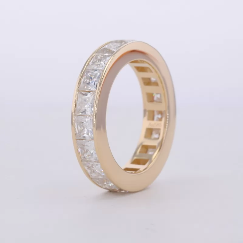 3.5×3.5mm Princess Cut Moissanite 14K Yellow Gold Diamond Eternity Ring
