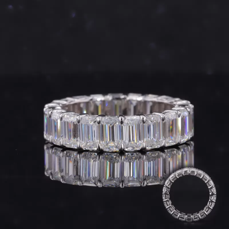 3×5mm Octagon Emerald Cut Moissanite 14K White Gold Diamond Eternity Ring